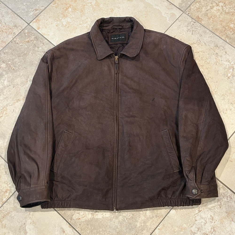 Baracuta Leather Jacket Mens 3XL Brown Quilt Lined Bomber Coat Full Zip Collared